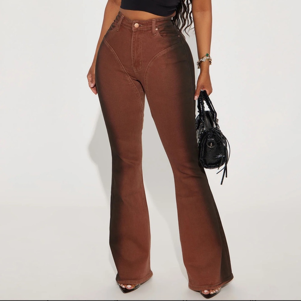 Sade Moto Stretch Flare Jeans - Brown (size 3)